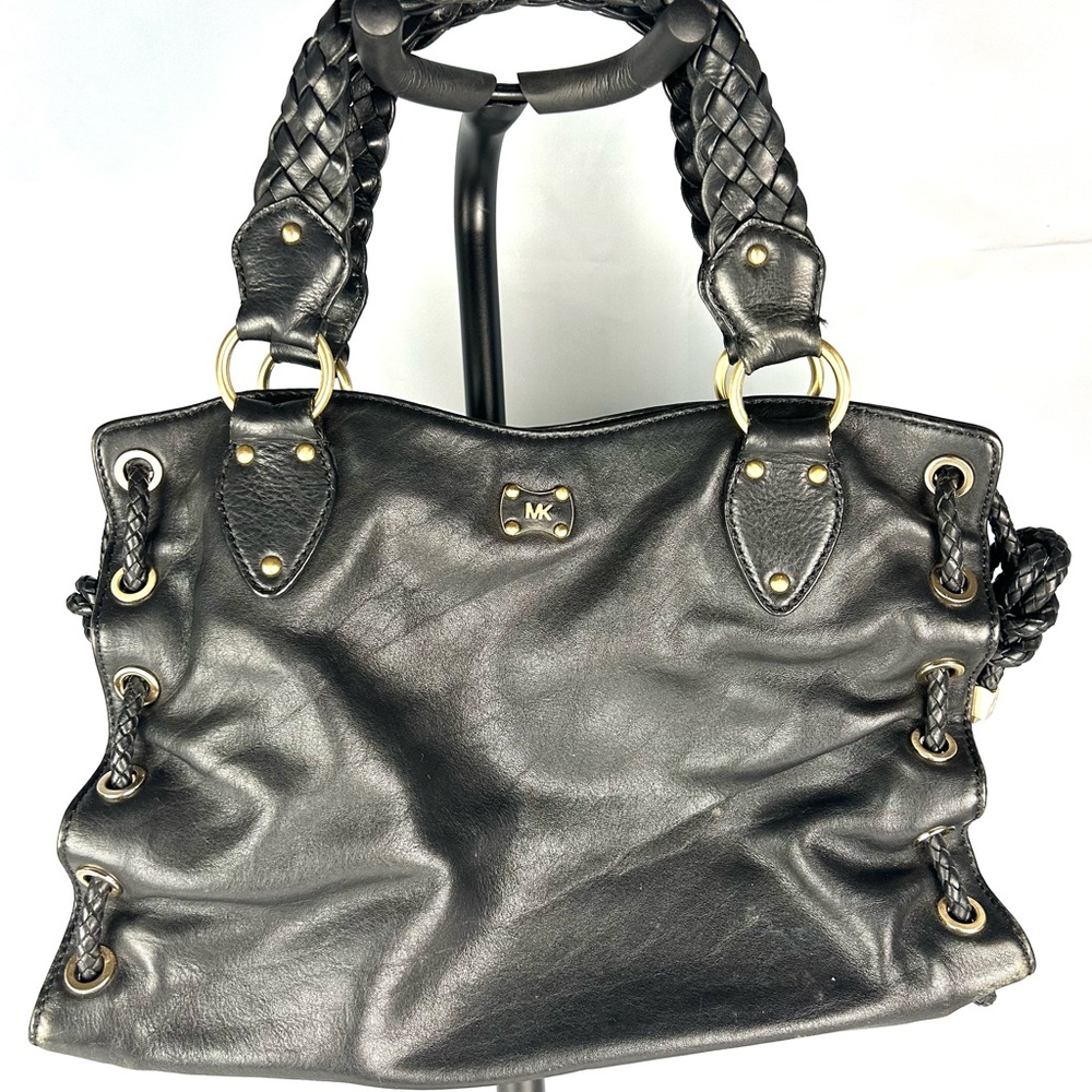 Michael Kors Black Leather Handbag Braided Leather Grommets